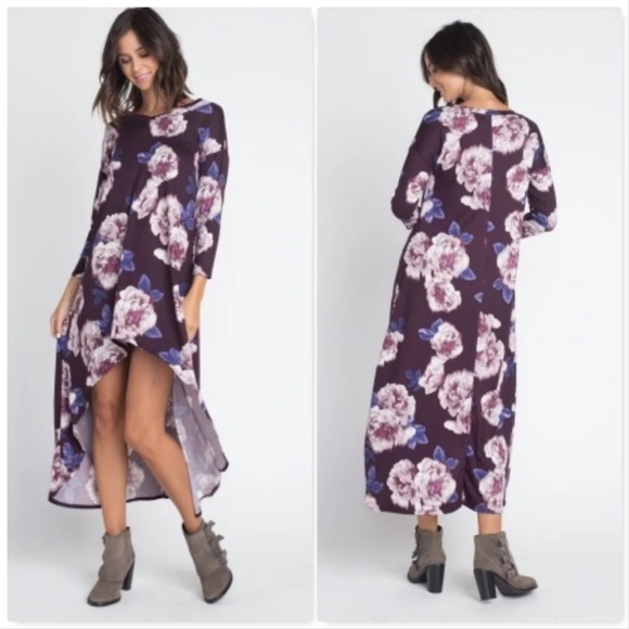 Plum floral hi low maxi tunic - Picture 3 of 3